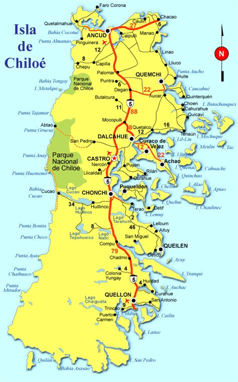 Mapa de la isla de Chiloé destacando la zona de Cucao