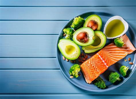 imagen de un plato colorido con alimentos antiinflamatorios: salmón, brócoli, aguacate y frutos secos