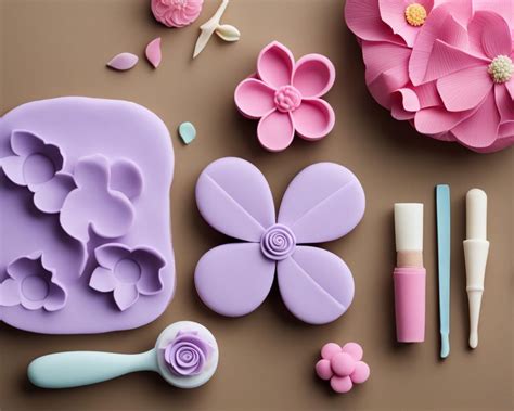 Herramientas y fondant de colores para decoración de pasteles
