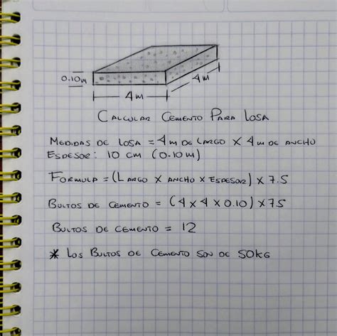 Esquema de cálculo de volumen (largo x ancho x espesor) y concepto de porcentaje de pérdida
