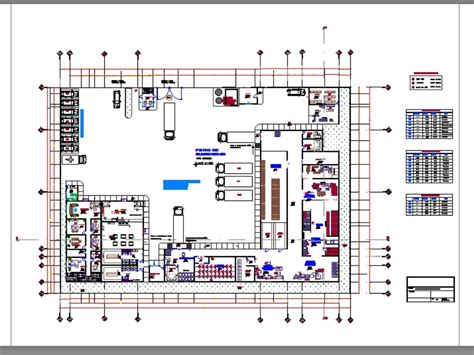 Plano arquitectónico de una planta procesadora de mariscos con flujos de producción