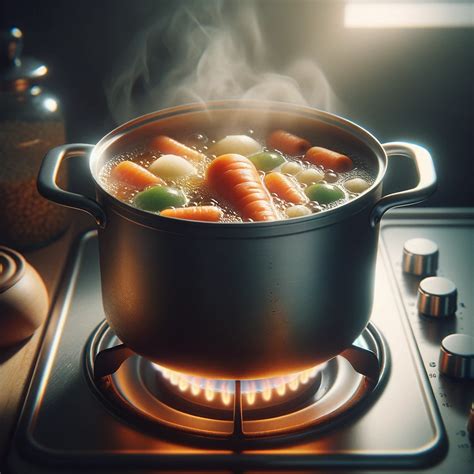 Cocción de vegetales y carne en una olla para charquicán