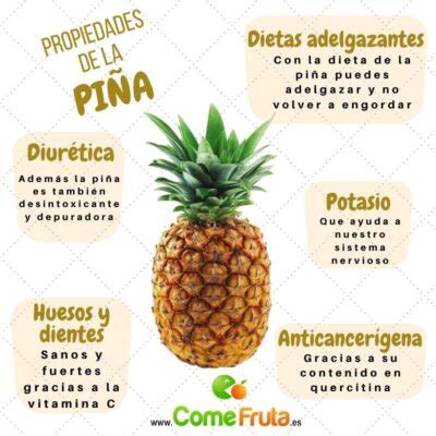 Ilustración de una piña con sus principales nutrientes señalados.