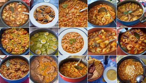 Mesa con varios platos de guisos tradicionales españoles