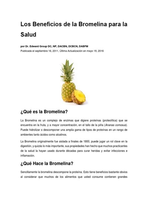Infografía sobre los beneficios de la bromelina en la digestión y la reducción de la inflamación.