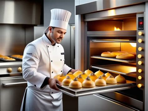 chef usando un horno de cocción rápida en una cocina profesional