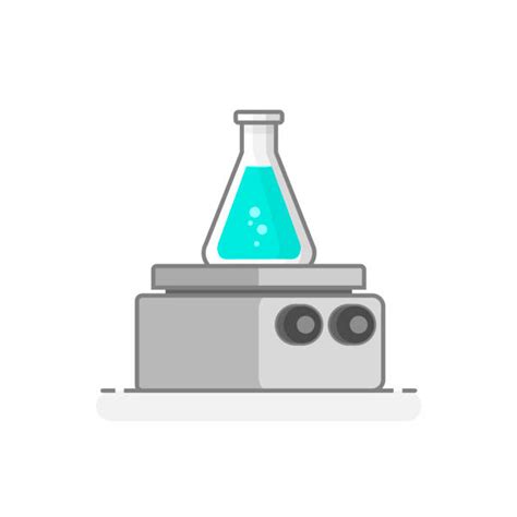 Ilustración de una placa calefactora de laboratorio con un matraz Erlenmeyer encima