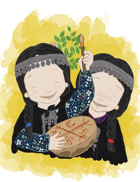 Ilustración de la cultura Mapuche moliendo granos.