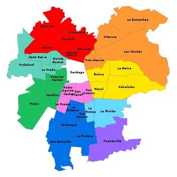 Mapa esquemático de la Región Metropolitana de Santiago, resaltando las comunas de cobertura.