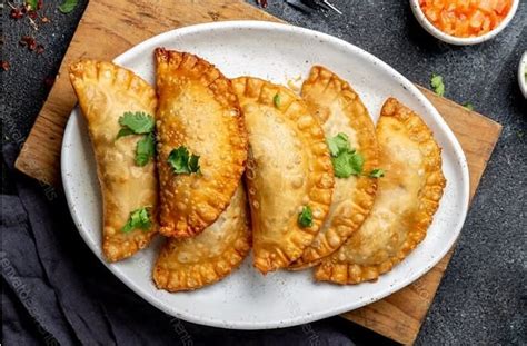 Ilustración de empanadas de jurel doradas y crujientes, presentadas en un plato con un poco de perejil picado.