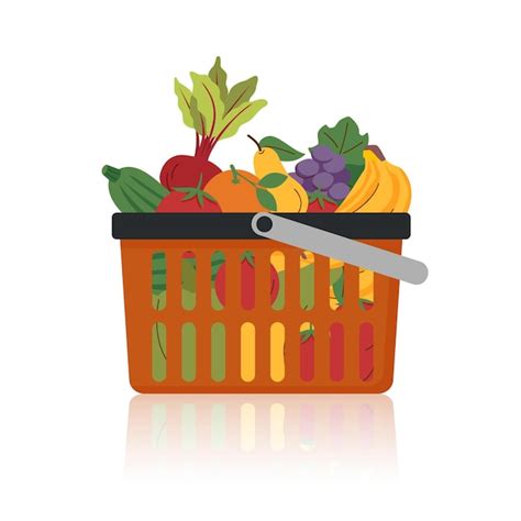 Infografía mostrando una cesta con frutas y verduras variadas organizadas por colores