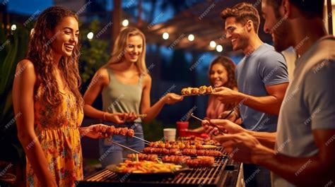 Foto de una familia y amigos disfrutando de una barbacoa al aire libre