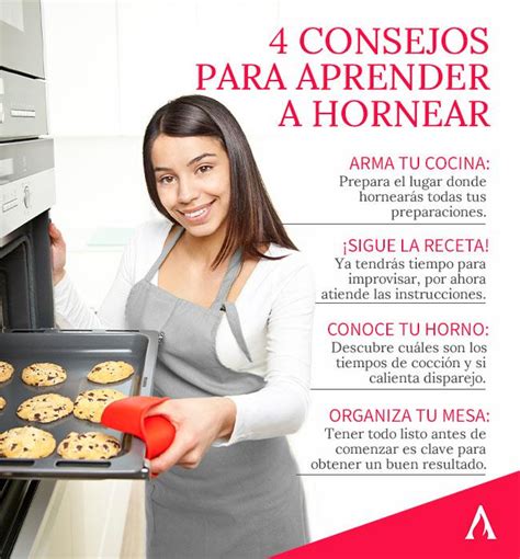 Infografía con consejos para hornear postres: organización, medidas, temperatura