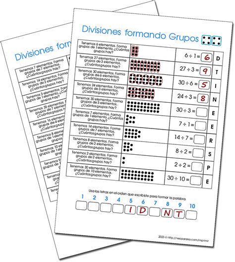 Diagrama que ilustra la división de 9 objetos en 2 grupos, mostrando 4 objetos en cada grupo y 1 objeto sobrante.