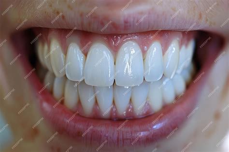 Primer plano de encías saludables y dientes fuertes