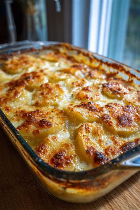 Papas gratinadas con un toque de salsa de tomate, mostrando un color rojizo distintivo.
