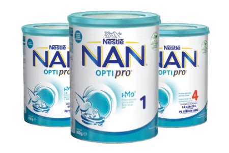 Diseño gráfico que muestra la gama de productos NAN (Supreme, Optipro, SupremePro) con sus características principales destacadas