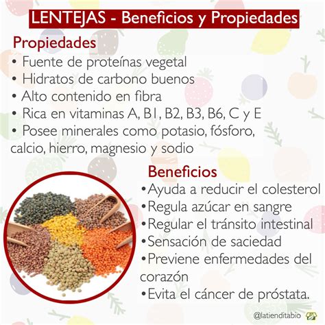Infografía de beneficios nutricionales de las lentejas