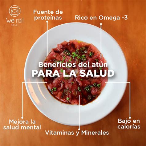 Infografía detallando los componentes nutricionales del atún (proteínas, grasas, vitaminas, minerales).