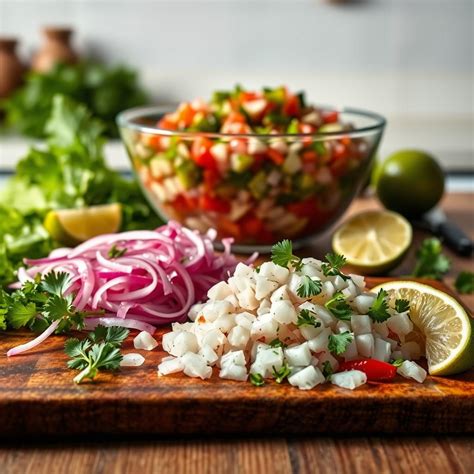 Ingredientes frescos para ceviche peruano