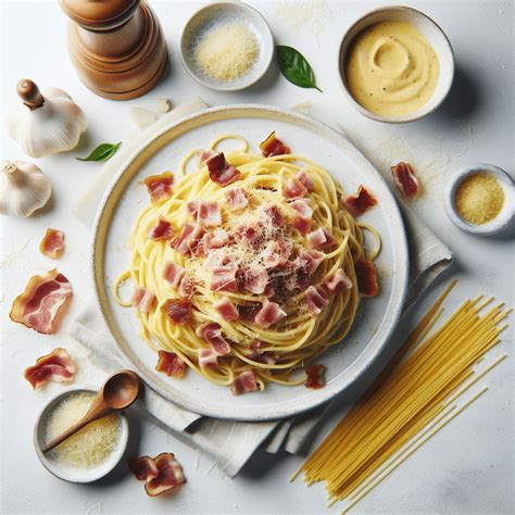 Plato de pasta carbonara auténtica con guanciale y pecorino
