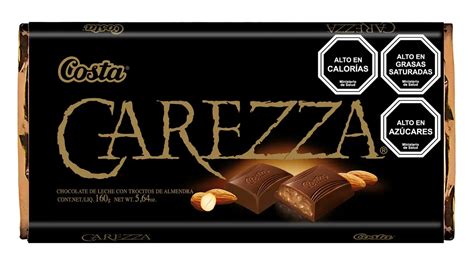 tableta de chocolate Carezza con un detalle de ingredientes y valores nutricionales