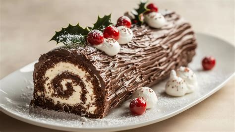 Ilustración del origen del tronco de Navidad, chimenea y postre