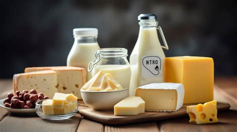 Mantequilla fresca en un envase, rodeada de otros productos lácteos naturales como leche y queso.