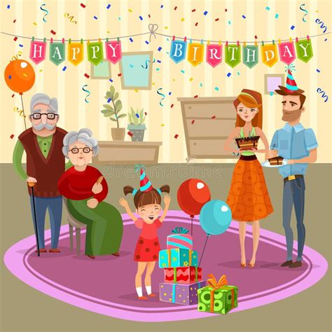 ilustración de una celebración de cumpleaños antigua