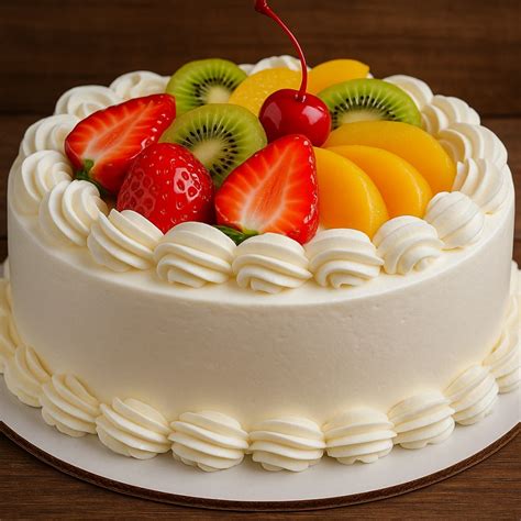 Torta de merengue y bizcocho con capas de crema y frutas frescas