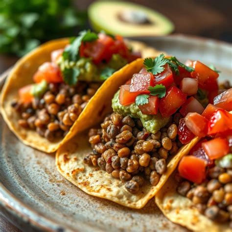 Plato de tacos rellenos de lentejas y quinua