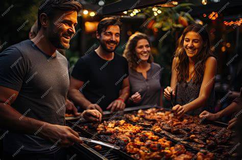 Imagen de una familia o grupo de amigos disfrutando de un asado al aire libre