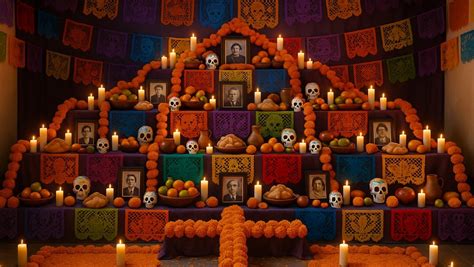 Representación artística de una ofrenda griega con pasteles redondos y velas.