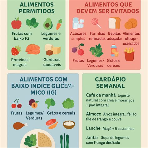 Esquema visual sobre alimentos permitidos (lácteos, pastas, pescados) frente a alimentos prohibidos (caramelos duros, palomitas, frutos secos)
