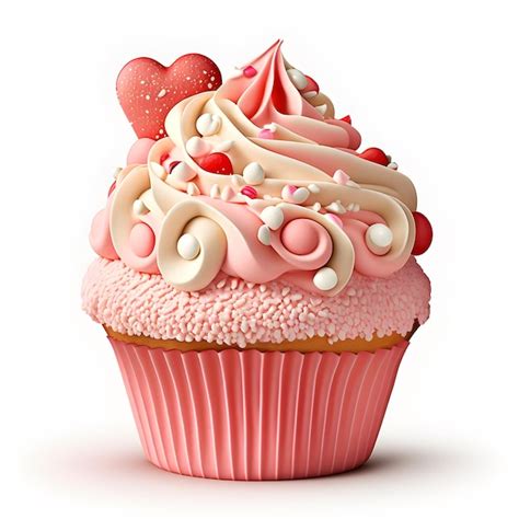 Foto de cupcake decorado con un corazón de chocolate blanco