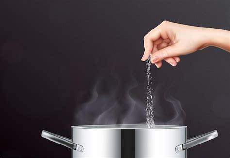 Esquema de cocción de pasta: olla hirviendo con sal y recipiente con agua fría para el choque térmico.