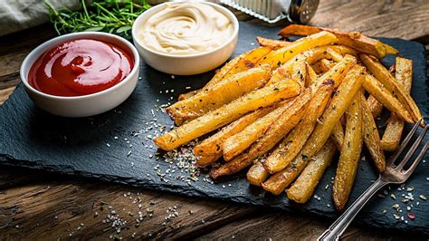Infografía o collage de diferentes diseños de carteles de papas fritas en diversos formatos (Instagram, flyer, menú)