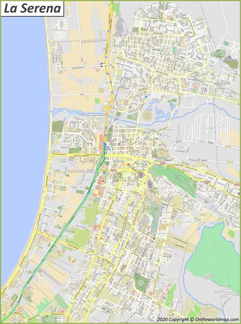 mapa de La Serena con zonas comerciales y turisticas resaltadas