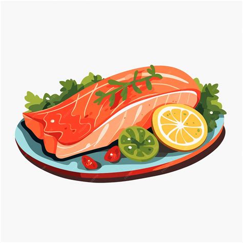 Ilustración de un filete de salmón a la naranja servido con rodajas de naranja y perejil picado.