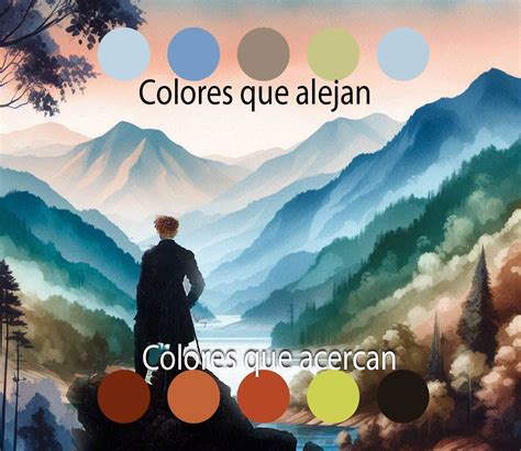 Infografía: esquema de perspectiva atmosférica mostrando la transición de colores fríos al fondo y cálidos al frente.