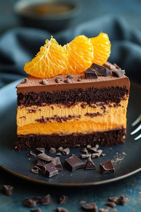 Torta light de chocolate y naranja, decorada y lista para servir