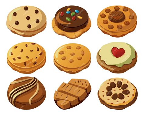 ilustración de diferentes tipos de galletas caseras (delicadas, con chispas, con glaseado)