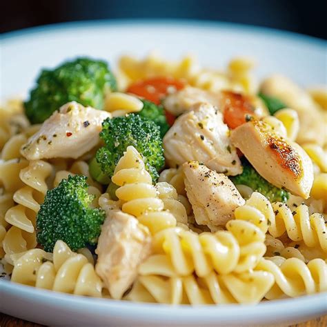 Foto: Pasta con pollo servida con ensalada fresca