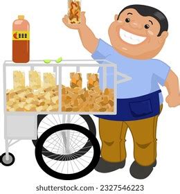 Ilustración histórica de un vendedor ambulante de papas fritas en París del siglo XVIII o XIX.