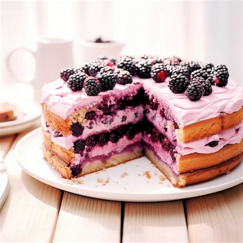 Foto de un delicioso pastel de moras recién horneado