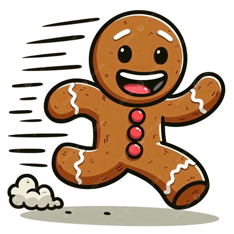 Ilustración de un hombre de jengibre corriendo con varios personajes persiguiéndolo.