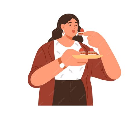 Ilustración divertida de una persona comiendo postre sin remordimientos