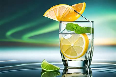 Vaso de agua de limón con menta fresca y rodajas de limón