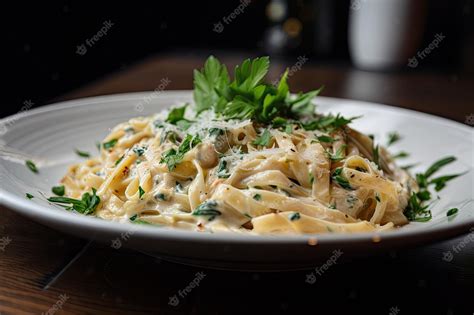 Plato de pasta cremosa recién hecha