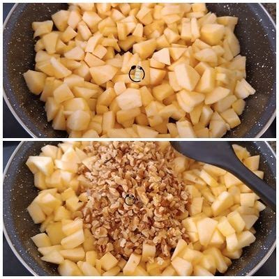 Relleno de manzana y nueces preparado para strudel